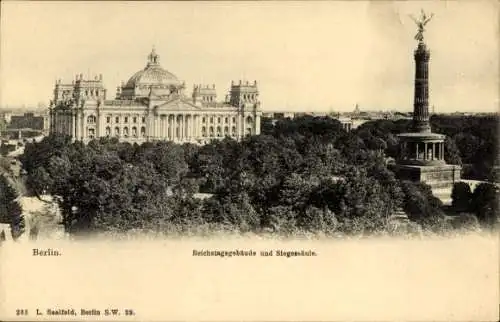 Ak Berlin Tiergarten, Reichstagsgebäude, Siegessäule