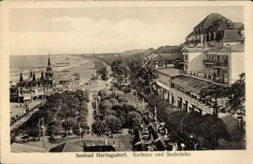Ak Ostseebad Heringsdorf auf Usedom, Kurhaus, Seebrücke, Promenade