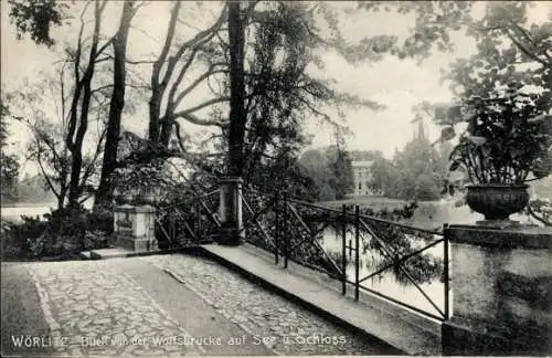 Ak Oranienbaum Wörlitz in Anhalt, See, Schloss, Blick von der Wolfsbrücke