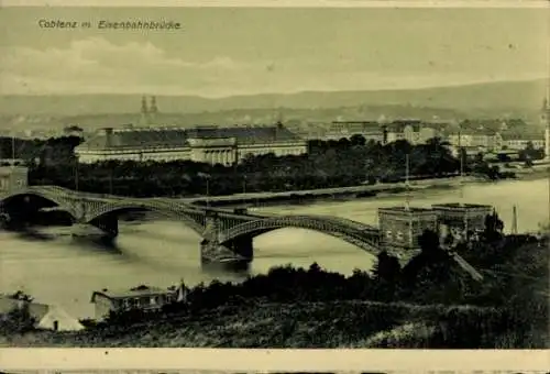 Ak Koblenz am Rhein, Teilansicht, Eisenbahnbrücke