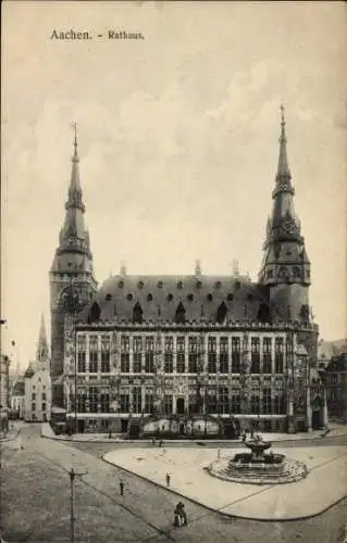 Ak Aachen in Nordrhein Westfalen, Rathaus, Brunnen