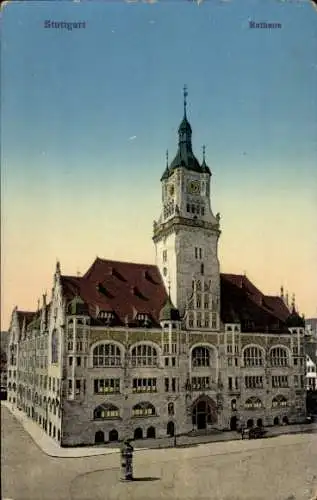 Ak Stuttgart in Württemberg, Rathaus, Turm, Turmuhr