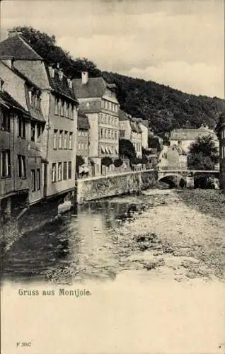 Ak Monschau Montjoie in der Eifel, Teilansicht, Brücke, Fluss