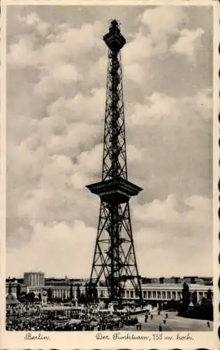 Ak Berlin Charlottenburg Westend, Funkturm mit den Messehallen, Klinke B 356