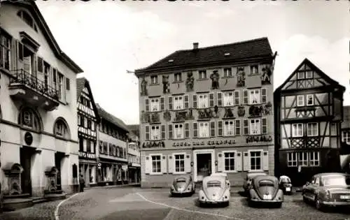 Ak Eberbach am Neckar Odenwald Baden, Alter Marktplatz, Rathaus, Hotel Karpfen