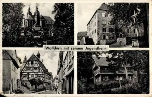 Ak Walldürn im Odenwald Baden, Jugendheim, Kirche, Fachwerkhaus