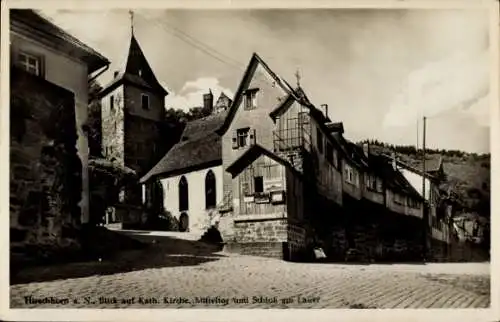 Ak Hirschhorn am Neckar Hessen, Kurhotel z. Naturalisten, Kirche, Mitteltor, Schloss am Lauer