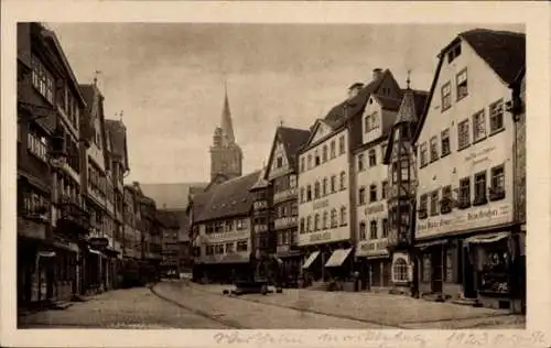 Ak Wertheim im Main Tauber Kreis, Alte Häuser am Marktplatz, Kaufhaus, Apotheke, Kirchturm
