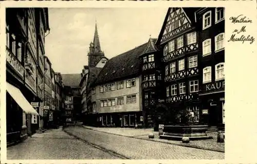 Ak Wertheim im Main Tauber Kreis, Blick auf den Marktplatz, Radfahrer Pumpstation