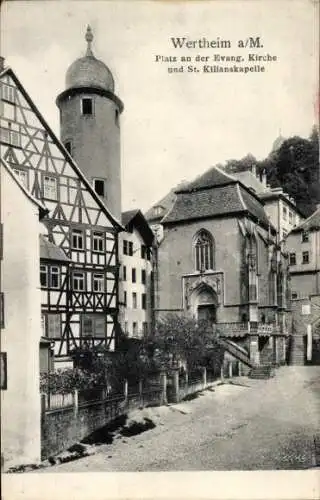 Ak Wertheim am Main, Platz an der ev. Kirche, St. Kilianskapelle