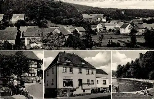 Ak Wallenstein Knüllwald Hessen, Panorama, Gemischtwarengeschäft Karl Zien, Freibad