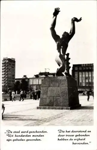Ak Rotterdam Südholland Niederlande, Denkmal Mai 1940 Zerstörte Stadt