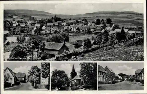 Ak Niedermeiser Liebenau Hessen, Panorama, Kirche, Straßenpartie
