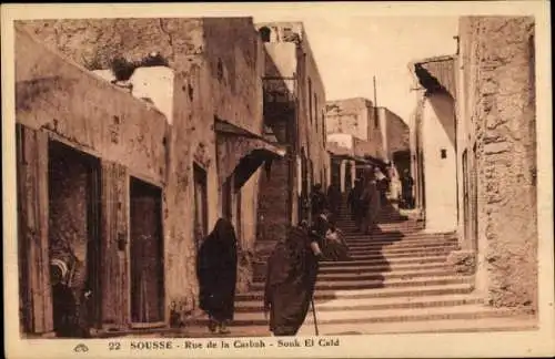 Ak Sousse Tunesien, Souk El Caid,Strasse durch die Basbah