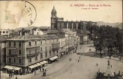 Ak Málaga Andalusien Spanien, Acera de la Marina