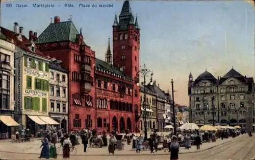 Ak Basel, Blick auf den Marktplatz, Kaffeerösterei