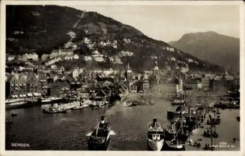 Ak Bergen Norwegen, Hafenbild, Stadt