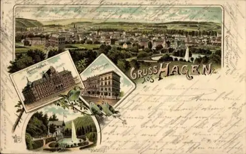 Litho Hagen in Westfalen Ruhrgebiet, Gewerbeschule, Realgymnasium, Waldlust