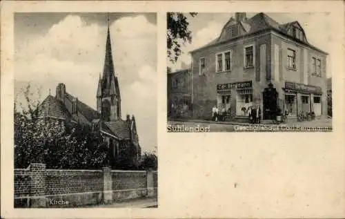 Ak Suhlendorf in der Lüneburger Heide, Kirche, Geschäftshaus Carl Bergmann