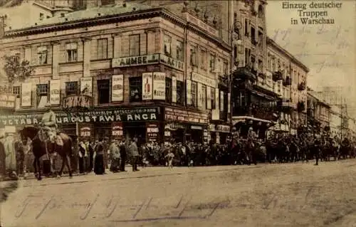 Ak Warszawa Warschau Polen, Einzug deutscher Truppen in die Stadt