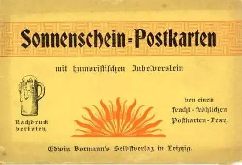 Set von Ansichtskarten im Umschlag, Sonnenschein mit humoristischen Sprüchen