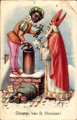 Ak Glückwunsch Sankt Nikolaus, Helfer, Geschenke, Spielzeuge, Schornstein