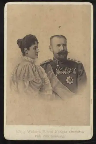 Cabinet Foto König Wilhelm II. und Königin Charlotte von Württemberg