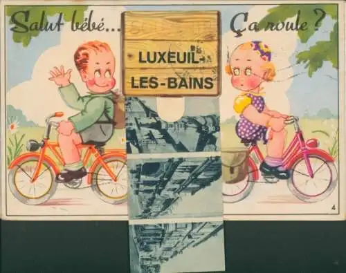 Leporello Ak Luxeuil les Bains Haute Saône, Straßenpartie, Fahrrad