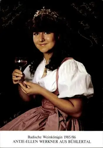 Ak Schauspielerin Antje-Ellen Werkner, Portrait, Autogramm, Badische Weinkönigin 1985/86