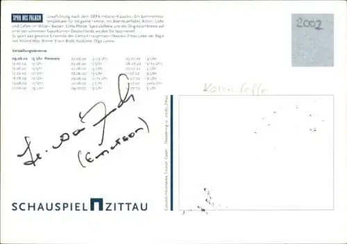 Ak Schauspieler, Autogramm, Waldbühne Tonsdorf, Spur des Falken