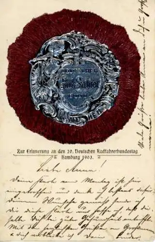 Präge Ak Hamburg, 20. Deutscher Radfahrer-Bundestag 1903