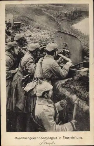Ak Deutsche Soldaten im Schützengraben, Maschinengewehr Kompagnie in Feuerstellung