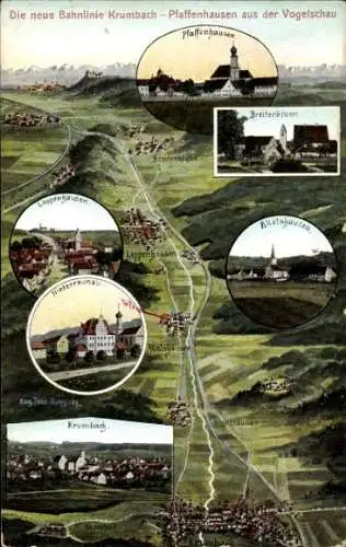 Landkarten Ak Eugen Felle, Pfaffenhausen Bayern, Krumbach, Eröffnung 1910, Dr. Trenkler Co.