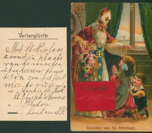 Präge Ak St. Nikolaus, Kinder, Geschenke, Wunschzettel