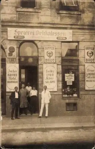 Foto Ak Spezerei- und Delikatessen-Geschäft Arnold Amböck, Schaufenster, Hammer Brot