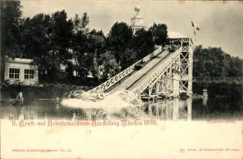 Ak München, II. Kraft- und Arbeitsmaschinen-Ausstellung 1898, Wasserbahn