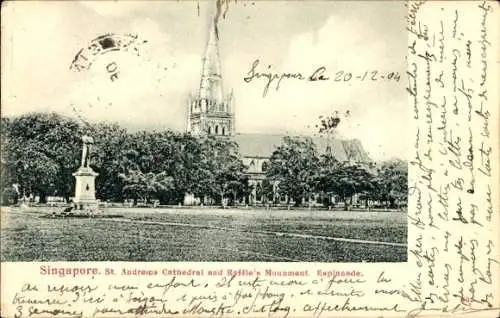 Ak Singapur, St.-Andrews-Kathedrale, Raffle's-Monument, Esplanade