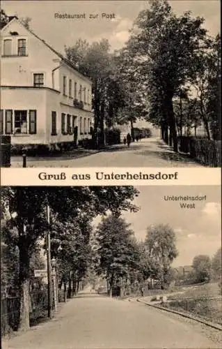 Ak Unterheinsdorf Heinsdorfergrund Sachsen, Restaurant zur Post, Straßenpartie Unterheinsdorf West