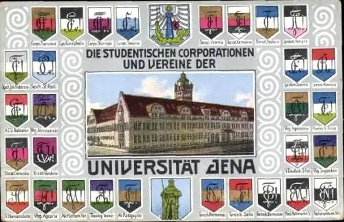 Studentika Ak Jena in Thüringen, Universität, Wappen der studentischen Corporationen und Vereine