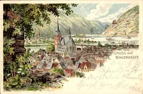 Künstler Litho Nitzsche, F., Bingen am Rhein, Gesamtansicht