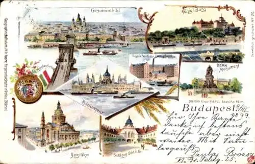 Litho Budapest Ungarn, Parlament, Königliche Burg, Monument, Basilika, Schloss