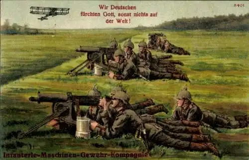Ak Infanterie-Maschinen-Gewehr-Kompagnie, Deutsche Soldaten in Uniformen, Flugzeug