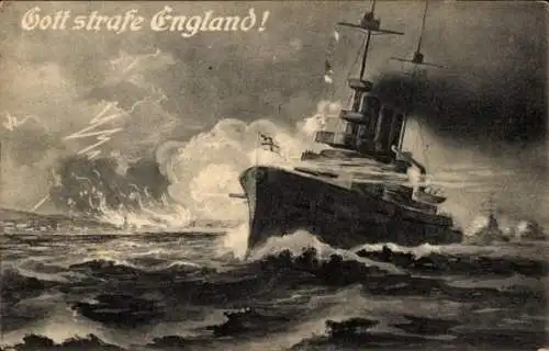 Ak Deutsches Kriegsschiff, Kaiserliche Marine, Sturm, Gott strafe England