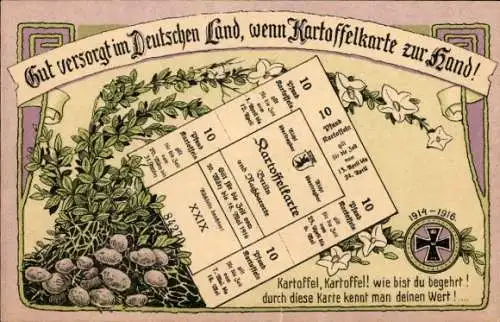 Ak Berlin, Gut versorgt im Deutschen Land, wenn Kartoffelkarte zur Hand, I. WK