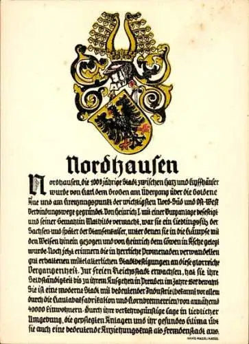Wappen Ak Nordhausen am Harz, Schwarzer Adler, 1000jährige Stadt