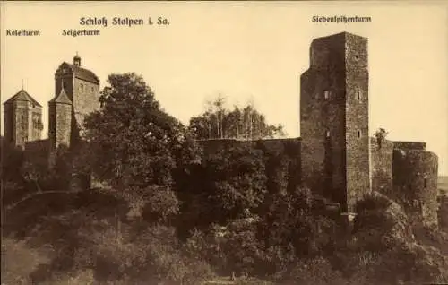 Ak Stolpen in Sachsen, Schloss, Koselturm, Seigerturm, Siebenspitzenturm