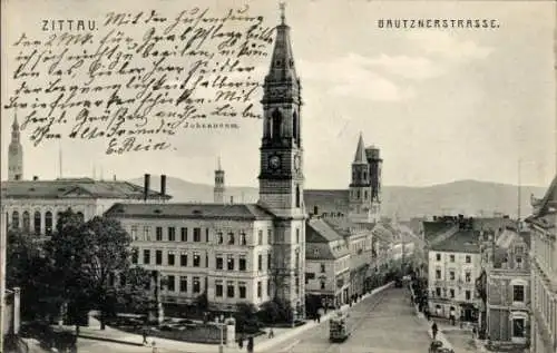 Ak Zittau in der Oberlausitz, Blick in die Bautzner Straße, Johanneum
