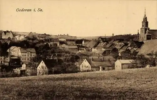 Ak Oederan, Blick zum Ort, Kirche, Häuser