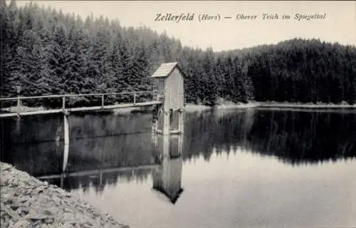 Ak Clausthal Zellerfeld im Oberharz, Oberer Teich im Spiegeltal