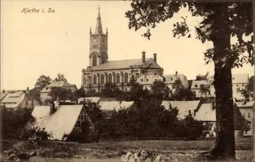 Ak Hartha in Sachsen, Teilansicht, Kirche